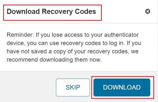 download recovery codes