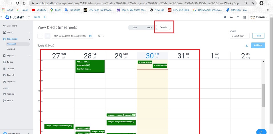 calendar timesheet